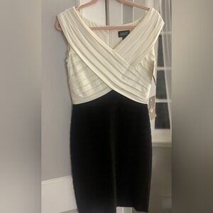 Adrianna Papell Cream and Black Pleated Midi Dress NWT!!